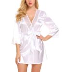 Halat scurt damă din satin cu dantelă și tanga inclus, elegant și rafinat, marime universala, Noem®