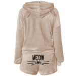 Set pijama hanorac cu glugă și pantaloni scurți cu urechi de pisică și inscripție Meow – confortabil pentru seară, noapte și dimineață – Noem®