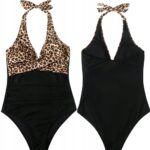 Costum de baie întreg modelator damă – push-up, design elegant, animal print, Noem®