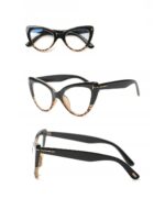 Ochelari Cat-Eye Fashion negri ramă groasă elegantă cu detalii aurii, Noem®1