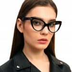 Ochelari Cat-Eye Fashion negri ramă groasă elegantă cu detalii aurii,Noem®