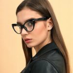 Ochelari Cat-Eye Fashion negri ramă groasă elegantă cu detalii aurii,Noem®