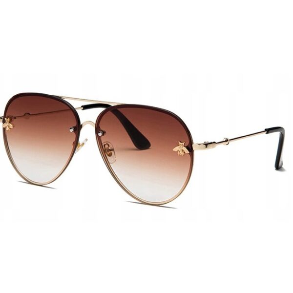 Ochelari de soare damă aviator deluxe – maro & auriu, model albina, Noem®