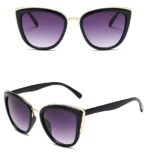 Ochelari de soare damă cat-eye cu rame negre și accente aurii, lentila gradient, Noem®