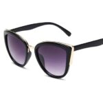 Ochelari de soare damă cat-eye cu rame negre și accente aurii, lentila gradient, Noem®