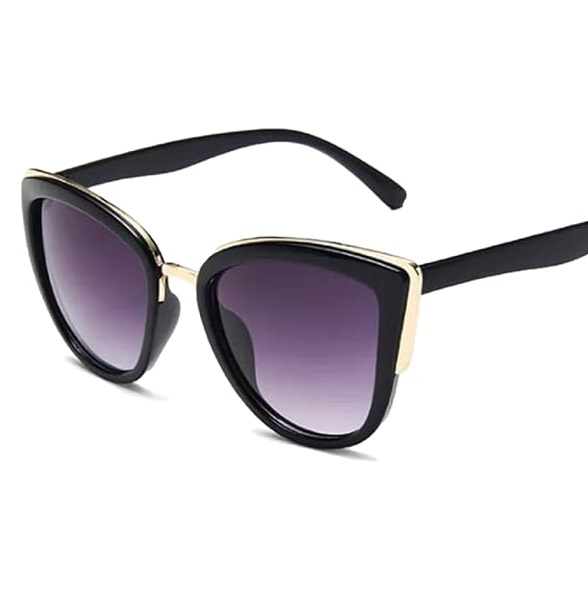 Ochelari de soare damă cat-eye cu rame negre și accente aurii, lentila gradient, Noem®