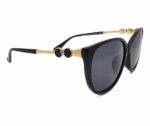 Ochelari de soare damă cat-eye polarizați – model elegant negru cu detalii aurii si piatra argintie, Noem®