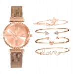 Set Ceas Rose Gold cu 4 Brățări, Rinnady, design elegant & feminin, cadran lucios minimalist, Noem®