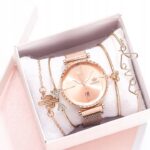 Set Ceas Rose Gold cu 4 Brățări, Rinnady, design elegant & feminin, cadran lucios minimalist, Noem®