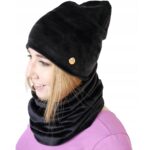 Set căciulă și fular catifea neagră – damă, elegant și călduros, Noem®
