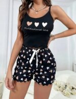 Set pijama 2 piese, imprimeu inimoare multicolore, marime universala, Noem®