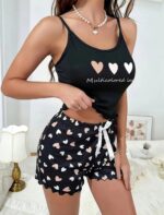 Set pijama 2 piese, imprimeu inimoare multicolore, marime universala, Noem®