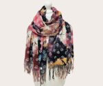 Esarfa damă multicolor cu imprimeu abstract și franjuri, Noem®