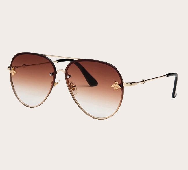 26.06.2026_09.42.06_REC_bg_F1ECE8 Ochelari de soare damă aviator deluxe – maro & auriu, model albina, Noem® - imagine 1