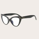 Ochelari Cat-Eye Fashion negri ramă groasă elegantă cu detalii aurii, Noem®