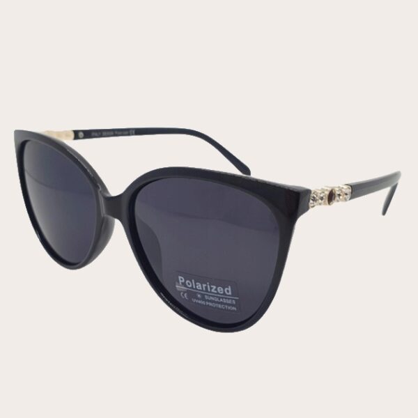 Ochelari de soare polarizați damă – ramă neagră cat-eye cu detalii aurii și lentile închise, Noem®