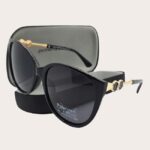 Ochelari de soare damă cat-eye polarizați – model elegant negru cu detalii aurii si piatra argintie, Noem®