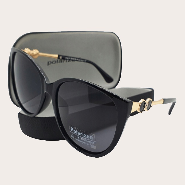 26.06.2026_09.46.31_REC_bg_F1ECE8 Ochelari de soare damă cat-eye polarizați – model elegant negru cu detalii aurii si piatra argintie, Noem® - imagine 1