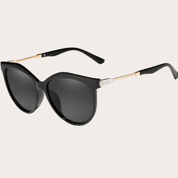 Ochelari de soare eleganți damă – ramă neagră cu brațe aurii și detalii cu cristale, Noem®
