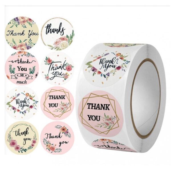 Set 500 etichete autocolante tip rola, multicolor, mesaj "Thank You", Noem®