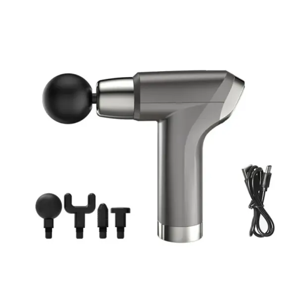 Aparat de vibromasaj intens, 4 capete interschimbabile, diferite, 30 W, 6 nivele de intensitate, baterie 1200mAh, Gonga® Gri