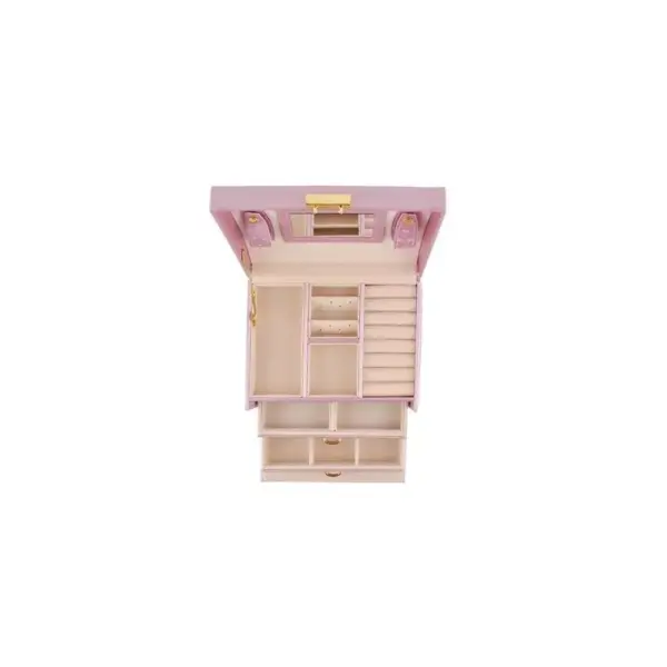 Cutie tip caseta organizatoare pentru bijuterii, 20 de compartimente si inchidere cu cheie, Gonga® Roz