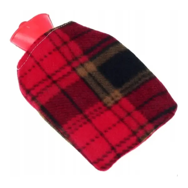 Perna pentru apa calda, capacitate 0.3 L, din cauciuc, cu husa pufoasa, material textil, Gonga® Rosu