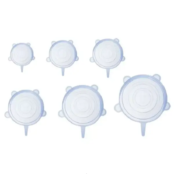 Set 6 Capace din Silicon Premium flexibile, inlocuitor folie strech, dimensiuni diferite, reutilizabile, Gonga® Transparent