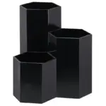 Suport pensule machiaj, 3 compartimente, din plastic, Gonga® Negru