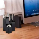 Suport pensule machiaj, 3 compartimente, din plastic, Gonga® Negru - imagine 3