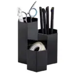 Suport pensule machiaj, 3 compartimente, din plastic, Gonga® Negru - imagine 4