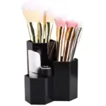 Suport pensule machiaj, 3 compartimente, din plastic, Gonga® Negru - imagine 5