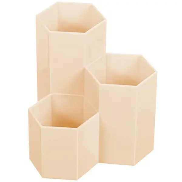 Suport pensule machiaj, 3 compartimente, din plastic, Gonga® Crem