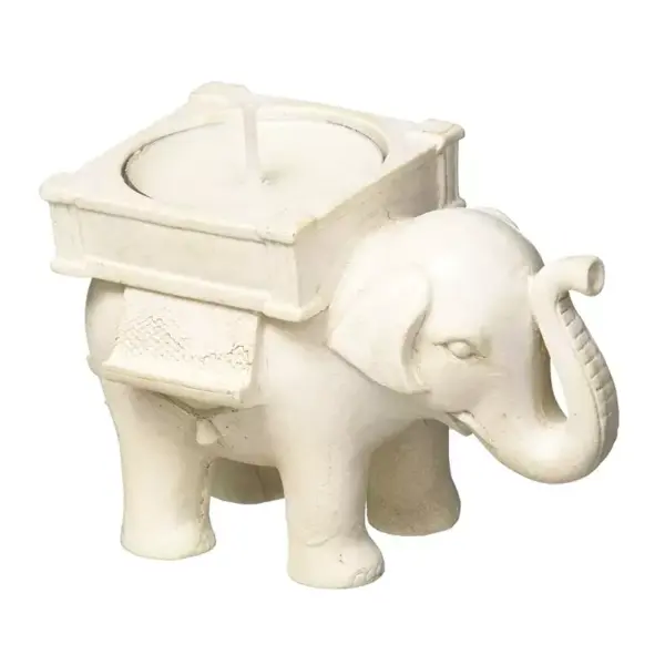 Suport pentru lumanare, model Elefantul norocos, Gonga® Alb