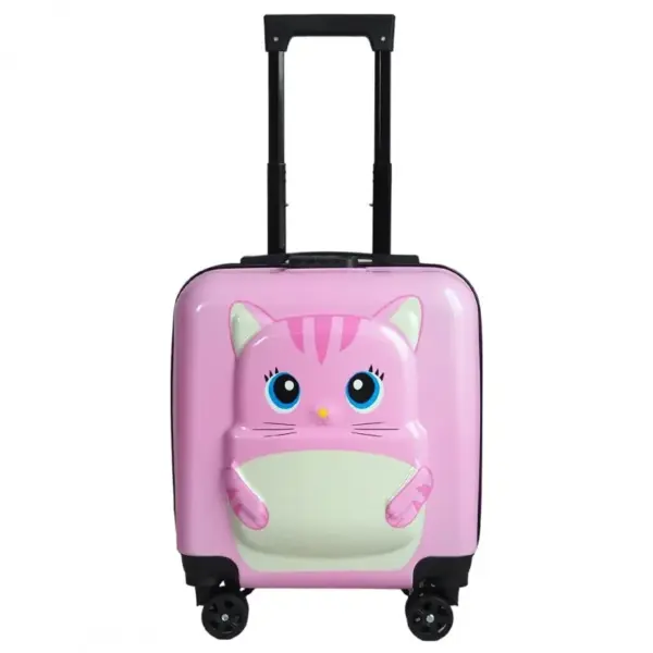 Troler cu design pisicuță, pentru copii, mâner telescopic, 35x25x45 cm, Gonga® Roz