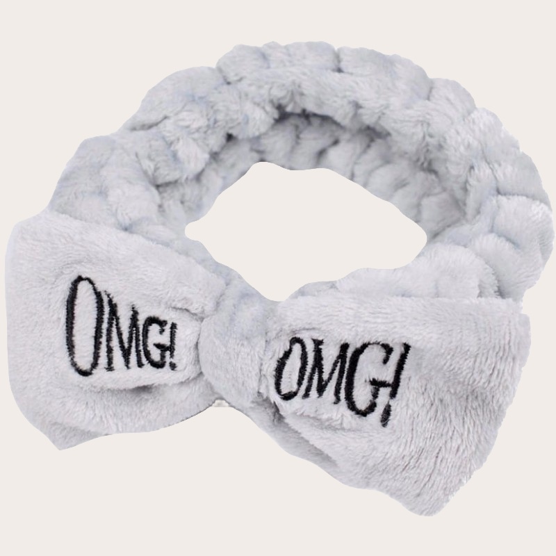 02_bentita_omg_F1ECE8 Bentita pentru baie cosmetica, machiaj, cu funda, elastica, OMG!, gri, Noem® - imagine 1
