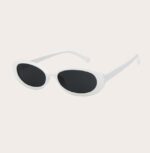 Ochelari de soare ovali retro albi rame groase, lentile negre, stil vintage, Noem®