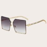 Ochelari de soare pătrați fără ramă, cu brațe tip lanț auriu stil luxury, lentile gradient gri, Noem®