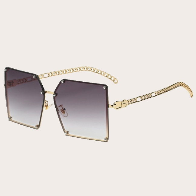 26.06.2026_09.41.26_REC_bg_F1ECE8 Ochelari de soare pătrați fără ramă, cu brațe tip lanț auriu stil luxury, lentile gradient gri, Noem® - imagine 1