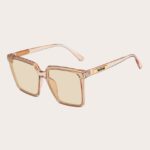 Ochelari de soare pătrați cu rame transparente bej lentile galben deschis, design retro, Noem®