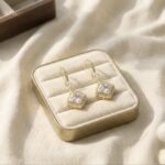 Cercei din otel inoxidabil, placati cu aur 14k, cu tortita lunga si pandantiv romb cu cristale, Noem®