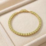 Brățară damă placată cu aur 14K, 17-19 cm, model elegant cu cristale și pietre verzi strălucitoare, Noem®