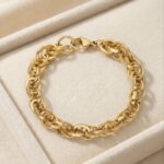 Brățară damă placată cu aur 14K, 18 cm, 10 mm, model zale ovale suprapuse, Noem®