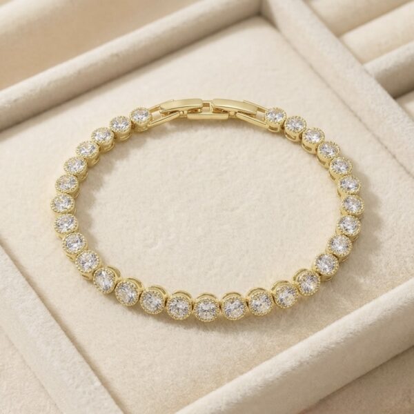 Brățară damă placată cu aur 14K, 17-18,5 cm, 5 mm, model tenis cu pietre rotunde strălucitoare, Noem®