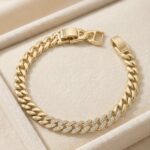 Brățară placată cu aur 14K, model luxury Cuban link de 9 mm, cu zale decorate cu cristale, Noem®