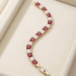 Brățară damă placată cu aur 14K, 16,5-18,5 cm, model Lux cu pietre roșii și albe, Noem®