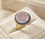 Inel statement de lux placat cu aur 14K, design rotund tip dom cu pietre multicolore, mărimea 6, Noem®