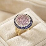 Inel statement de lux placat cu aur 14K, design rotund tip dom cu pietre multicolore, mărimea 6, Noem®