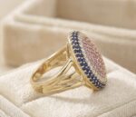 Inel statement de lux placat cu aur 14K, design rotund tip dom cu pietre multicolore, mărimea 6, Noem® - imagine 2