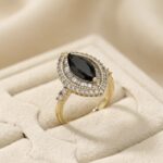 Inel cocktail placat cu aur 14K, model luxury cu zirconiu negru în formă de ochi, mărimea 6, Noem®